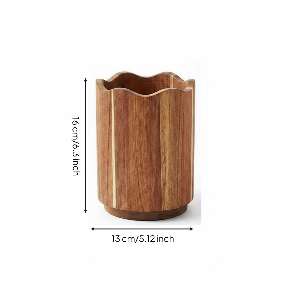 Wooden Pen Holder Decorative Edge Design Wooden Brush Holder Multi-Functional Tabletop Cutlery Organizer for Kitchen Counter