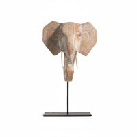 Elephant Head Sculpture Patterned Ears Elephant Statue Visible Tusks