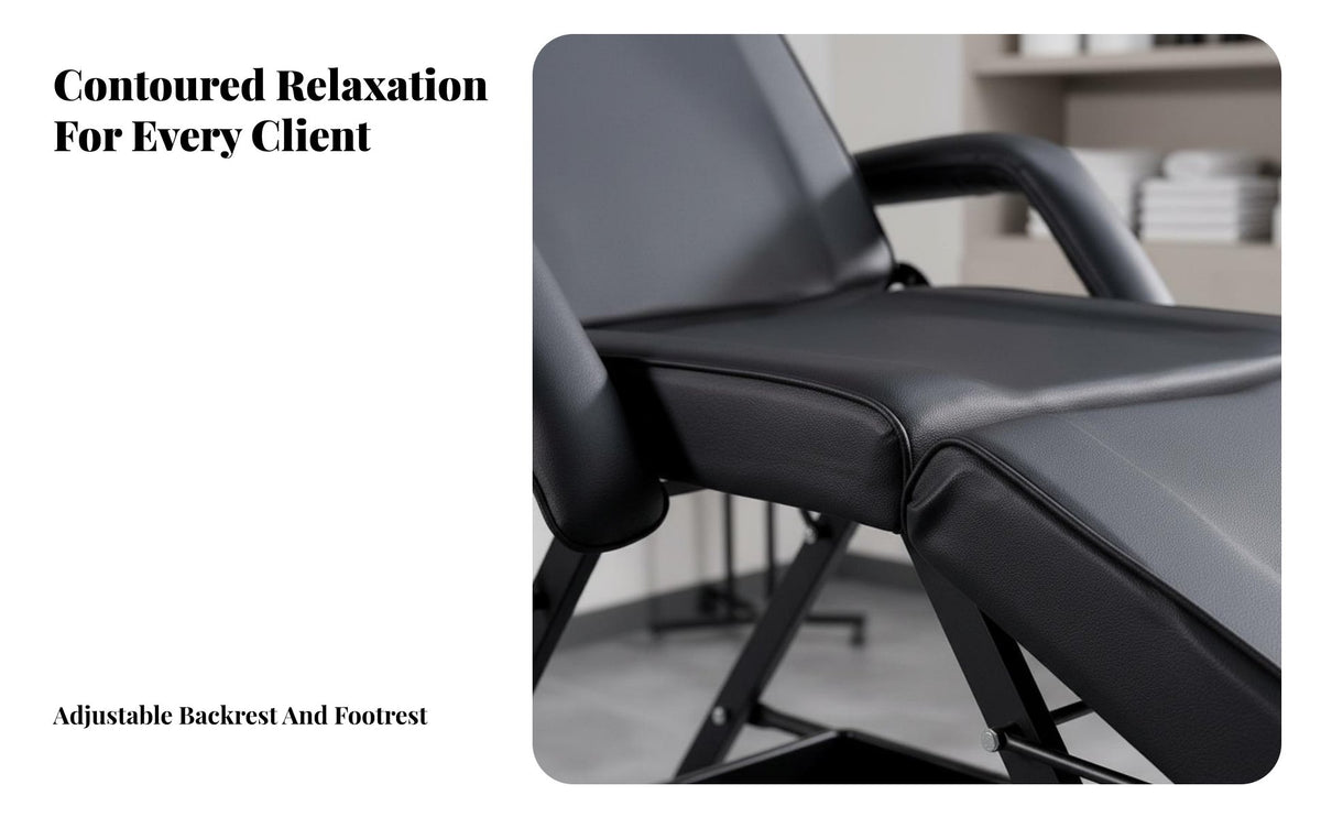 Long-Lasting PU Leather Upholstery Adjustable Bed High-Density Foam Cushion Adjustable Chair Heavy Duty Steel Frame Folding Esthetician Chair Ergonomic for Microblading Technicians, Estheticians, Spa Professionals, Mobile Services