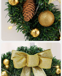 Christmas Wreath with Lights, PVC, Gold Bow and Pinecone, 60cm