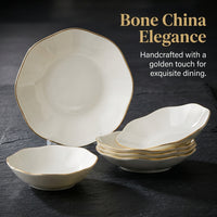 Bone China Serving Plates with Gold Trim, Modern Minimalist Style