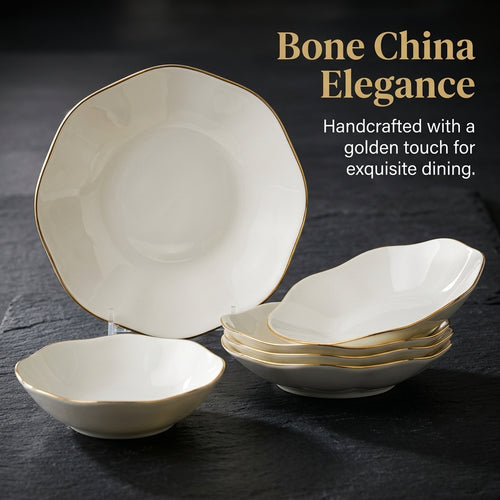 Bone China Serving Plates with Gold Trim, Modern Minimalist Style