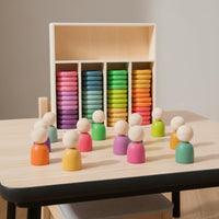 Color Sorting Peg People Toy Sleek Burr-without Cost Edges Wooden Color Sorting Set Wooden Peg Doll Assembling Set
