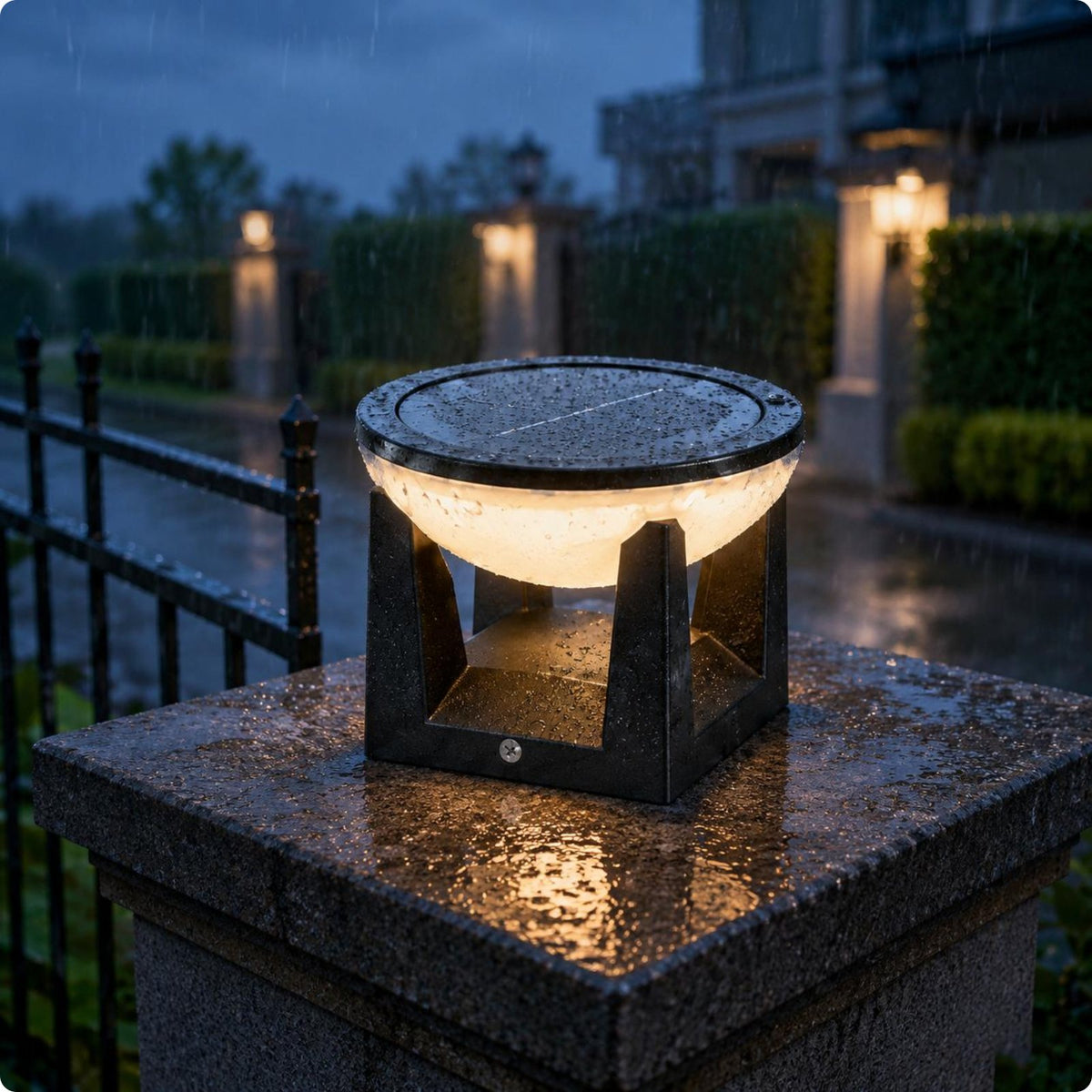 Solar Post Light Modern Design Waterproof Garden Post Lamp 360° Illumination
