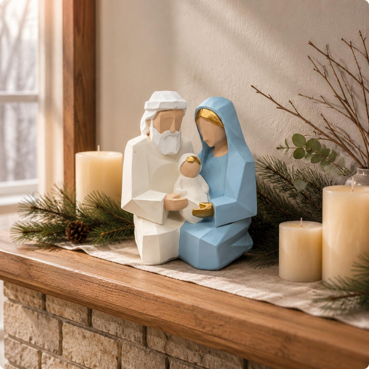 Holy Family Statue Resin Religious Decoration Collectible Home Decor for Bedroom, Easter