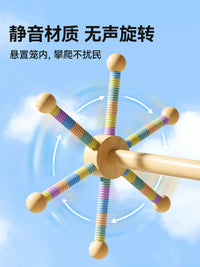 Hanging Wooden Bird Toy with Spinning Windmill
