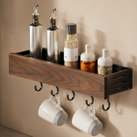 Wall Shelf, Wall-Mounted Rack, Black Walnut Wood, Set of 7, Wall Shelf, Rental-Friendly, Kitchen Storage, Wall Storage