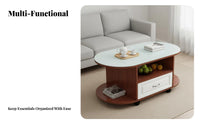 Oval Coffee Table with Drawer Mobile Design Living Room Furniture Space-Saving