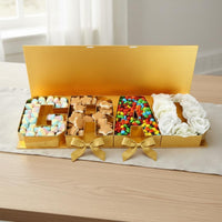 Graduation Gift Box Gold Finish GRAD Letter Box Fold-out Lid Ribbon Bows for Graduates