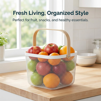 Mesh Wire Metal Storage Basket Wooden Handle, Metal Storage Basket with Handles, Modern Home Storage Basket Wooden Handles