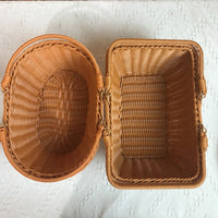 Woven Rattan-Style Handled Basket for Outdoor Storage, Fruit, Vegetables, Picnic, and Shopping