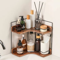2 Tier Vanity Organizer Wooden Wood Countertop Rack Easy Reach for Kitchen