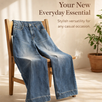 Women's Jeans with Elastic Waist for Everyday Casual Wear, Baggy Wide Leg Trousers in Non Stretch Denim, Plus Size Pull On UK