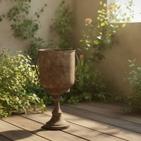 Vintage Pedestal Urn Planter Rustic Urn Planter with Pedestal Base Freestanding Plant Pot Metal for Garden, Entryway, Balcony
