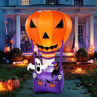 1.8m Halloween Inflatable Ghost Sitting on Pumpkin Hot Air Balloon with LED Lights for Outdoor Party Decor (EU Plug)