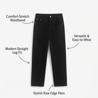 Women Jeans with Elastic Waist for Easy Pull-On, Straight Leg Stretch Denim Trousers for Casual Wear, Comfortable with Waistband