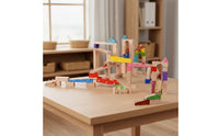 100 Pieces Wooden Marble Run Parent-Child Interaction Ball Track Building Blocks Paint Block Set for Children