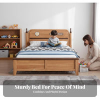 Single foundation Bed with cumulus Headboard Gas elevate Mechanism children's Bedstead sturdy Wood Construction Bedroom Furniture for Girls, Toddlers, Nursery