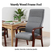 Highspine support Wooden Armchair With Armrests Seating Furniture Fabric Upholstery