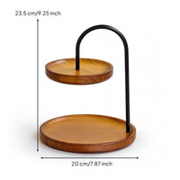 Two-Tier Space-Saving Tray Tiered Tray with Wooden Base Decorative Tabletop Organizer for Console Table, Desk