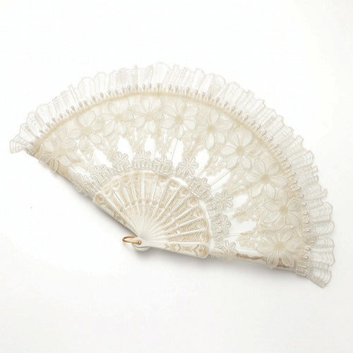 Lace Folding Fan Ornate Handheld Fan with Loop Elegant for Weddings, Photoshoots