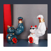 Creative Lucky Cat Figurine with Muscular Arm for Wealth and Business Opening