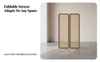 Modern Chinese Aesthetic Arched Top Cane Panel Foldable Design 4-Panel Folding Partition Solid Wood Frame Room Divider Woven Texture for Apartment Dwellers, Home Away Ice Workers, Interior Designers, Entryway, Bedroom