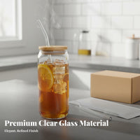 Modern Design Glass Cup with Bamboo Lid and Straw Easy to Clean Glass Tumbler with Bamboo Lid and Straw for Adults, Kitchen, Office, Parties