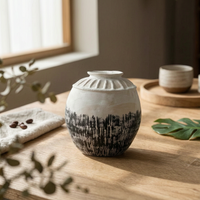 Ceramic Vase with Fluted Shoulder Handcrafted Ceramic Vase with Narrow Mouth Hand Painted for Interior Designers, Refined Simplicity Seekers