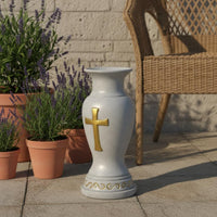Cross Vase Resin Grave Vase Stone-Look Finish for Cemetery, Patio