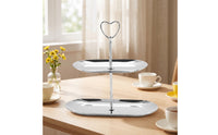 Serving Stand with Heart Handle Stainless Steel Two-Tier Serving Stand Metal Tiered Tray for Hosts, Afternoon Tea, Cafes