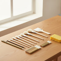 12 Pieces Pottery Brush Set with Sponge Wooden Handle Glaze Brushes Fan
