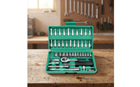 Socket Set with Hard Shell Case 46-Piece Socket Set with Case Chrome Mechanics Tools Kit for Vehicle Owners, Hobbyists, Garage, Home Maintenance