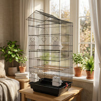 Bird Villa Double Layer Spacious Habitat, Metal 46x36x100cm Large Space 5kg Home, 2 Level Design for Budgie Cockatiel and Myna Bird Cage Needs