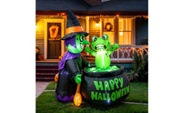 Green Inflatable Witch with Frog Bright Witch Inflatable with Pot Spooky Yard Inflatable Decoration Scary for Lawn