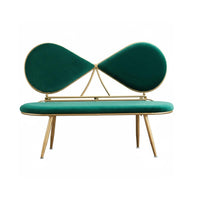Compact Size Upholstered Bench with Back Elegant Design Bow-Back Settee Velvet Upholstery Loveseat Gold-Tone Frame for Young Adults, Interior Designers, Small Apartment, Living Room, Bedroom, Entryway