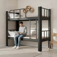 Bunk Bed Frame with Ladder Matte Black Metal Bunk Bed Space-Saving Furniture for Students, Kids, Dormitory, Shared Bedroom, Hostel