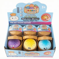 12 Pieces Slow Rebound Steamed Bun Squishy Cartoon Face Bun-Shaped Squishy Toy Round Container Foam Press Toy Display Box