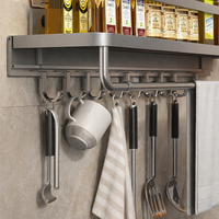 Wall Mount Rack for Utensil Storage, Durable Spice Made of Metal, Space Aluminum Kitchen Organizer with Adhesive Setup