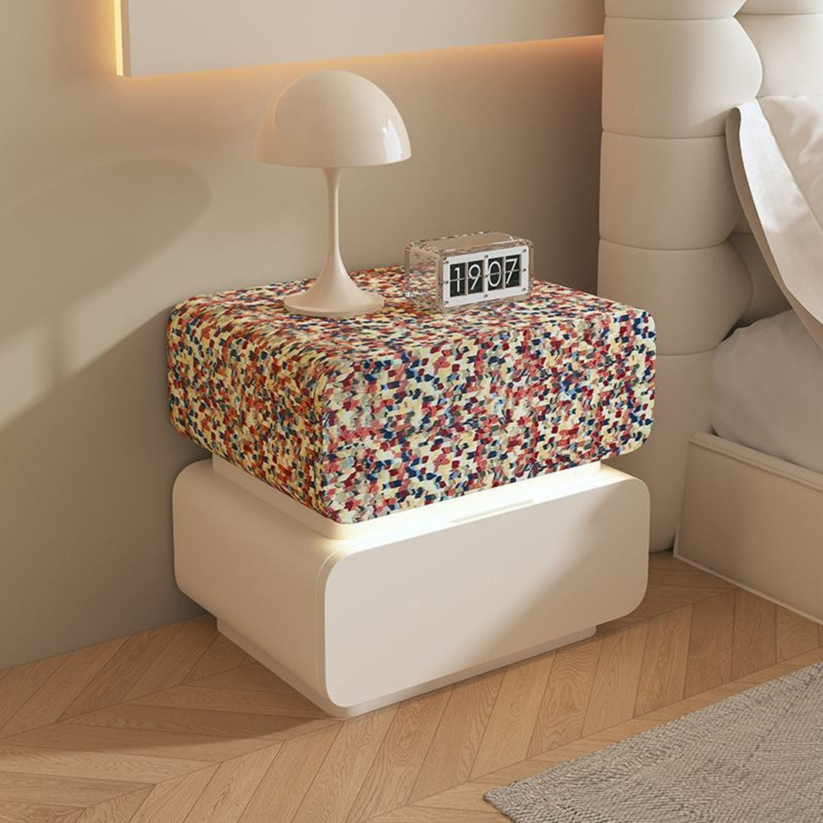 Tessellated Pattern End Table Luxurious Appearance Multi-Compartment Accent Cabinet Large Capacity Storage Nightstand for Bedside, Guest Room