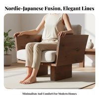 Upholstered Couch with Wooden Frame Nordic design Modern Accent Sofa Japanese Aesthetic snug for Guesthouse Owners, Lounge Area