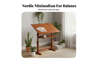 Minimalist Design Adjustable Wooden Drawing Table Writing Utensil Ledge Adjustable Height Drawing Desk Multipurpose Use Tilting Top Artist Workstation Solid Wood Frame for Art Students, Architects, Designers, Home Office, School, Workshop, Classroom
