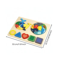 Smooth Wooden Puzzle with Geometric Shapes Bright Colors Wooden Shape Puzzle Preschool Shape Sorter Educational for Preschoolers, Playroom