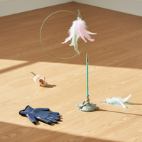 Interactive Suction Cup Cat Wand Toy with Bell and Replaceable Feather Refills