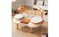 Music Table with Mallets Natural Wood Musical Instrument Set Wooden Activity Table Safe Toy Drum Set Screen-Free for Toddlers
