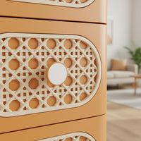 Multi-Drawer Organizer Large Capacity Multi-Layer Organizer Cart Space Saving Rattan Design Nightstand for Students, Bedroom, Living Room, Washroom
