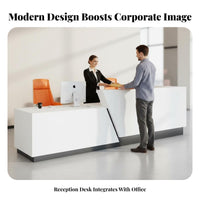 Modern Reception Desk Wide Desktop Glossy Finish Front Counter Stable Structure Minimalist Information Desk for Business Owners, Company Entrance