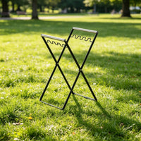 Stainless Steel Collapsible Trash Bag Holder Rack Iron Foldable Trash Bag Holder X-Shaped Frame Waste Container Wood Handle