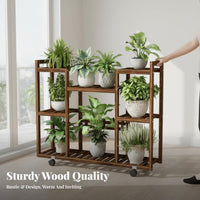 Tiered Flower Cart Slat Shelves Multi-Tier Rolling Stand Indoor & Outdoor Use
