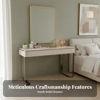 Modern Design Dressing Set with Lighted Mirror Minimalist Aesthetic Vanity Table Integrated Storage Drawer Makeup Desk Matching Stool Included for Women, Homeowners, Teens, Apartment